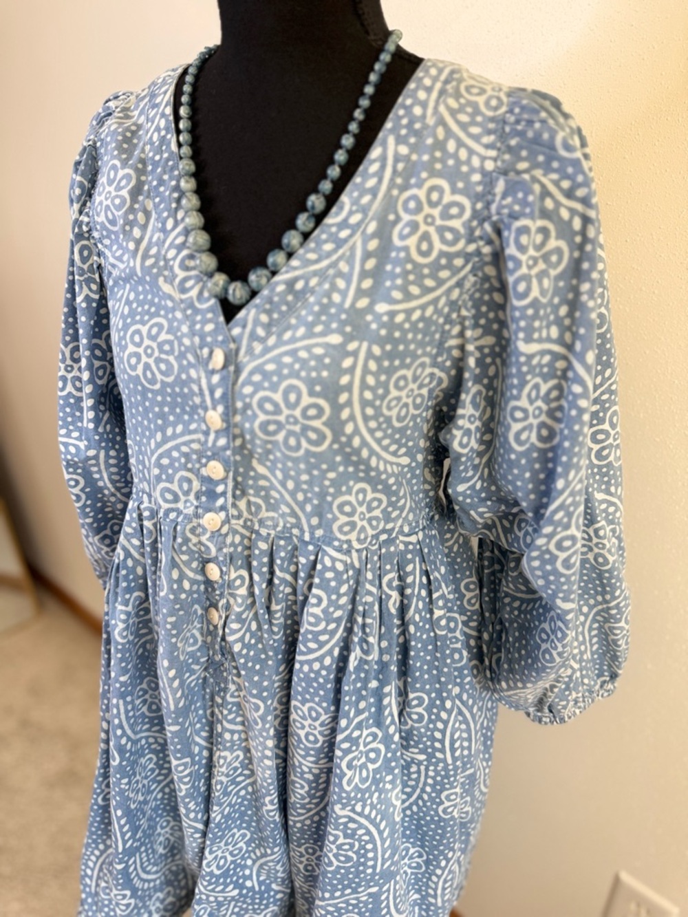 Madewell Blue Floral Empire Waist Mini Dress Puff Sleeve XS - Picture 5 of 10